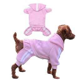 Casual Pet Dog Striped Hoodie Sweatpants Suits (Type: PINKM)