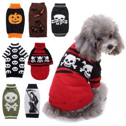 Pet Dog Halloween Costume Pumpkin Skull Death Pattern Pet Knit Sweater (Type: Red skullXS)