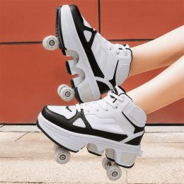 Boys And Girls Double Wheel Row Sneakers Can Be Put Away (Option: 1207Black White-38)